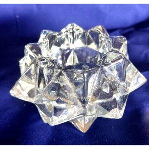Vintage Crystal Clear Starburst Shaped Art Glass Votive Holder 2 1/4 In x 4.5 In